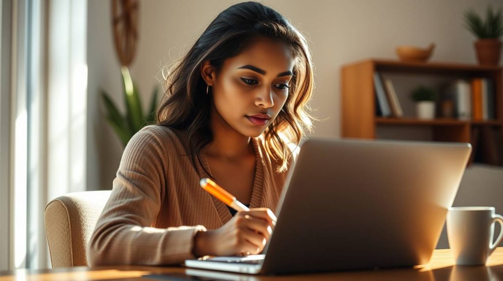 Woman writing a blog
