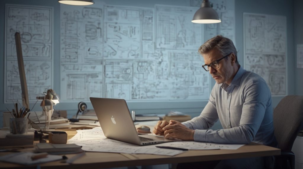 Business problems AI can solve - man at cluttered desk problem solving